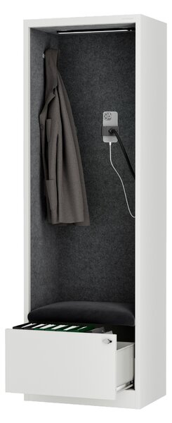 Skříň se sedákem a zónou ticha SALLY MentalBox, bílá konstrukce, tmavě šedý sedák, 1850 x 600 x 400 mm