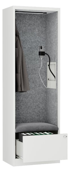 Skříň se sedákem a zónou ticha SALLY MentalBox, bílá konstrukce, šedý sedák, 1850 x 600 x 400 mm