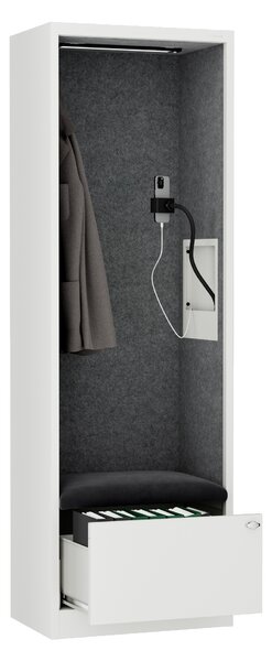 Skříň se sedákem a zónou ticha SALLY MentalBox, bílá konstrukce, tmavě šedý sedák, 1850 x 600 x 400 mm