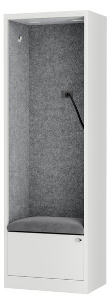 Skříň se sedákem a zónou ticha SALLY MentalBox, bílá konstrukce, šedý sedák, 1850 x 600 x 400 mm