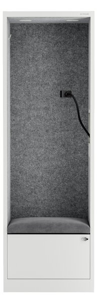 Skříň se sedákem a zónou ticha SALLY MentalBox, bílá konstrukce, šedý sedák, 1850 x 600 x 400 mm
