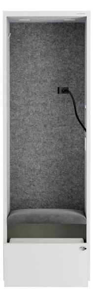 Skříň se sedákem a zónou ticha SALLY MentalBox, bílá konstrukce, šedý sedák, 1850 x 600 x 400 mm