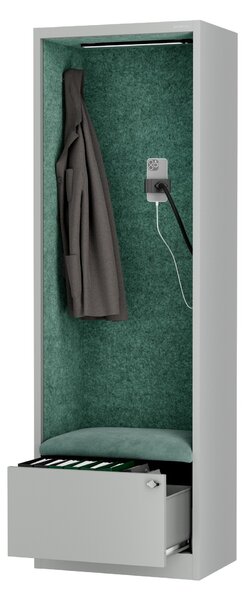 Skříň se sedákem a zónou ticha SALLY MentalBox, šedá konstrukce, zelený sedák, 1850 x 600 x 400 mm