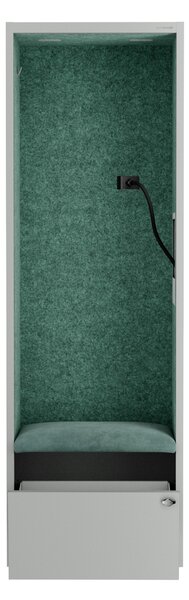 Skříň se sedákem a zónou ticha SALLY MentalBox, šedá konstrukce, zelený sedák, 1850 x 600 x 400 mm