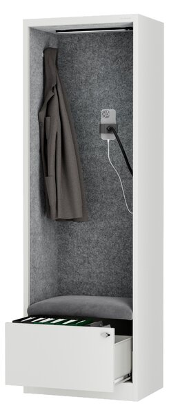 Skříň se sedákem a zónou ticha SALLY MentalBox, bílá konstrukce, šedý sedák, 1850 x 600 x 400 mm