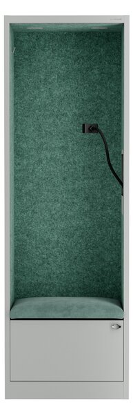 Skříň se sedákem a zónou ticha SALLY MentalBox, šedá konstrukce, zelený sedák, 1850 x 600 x 400 mm