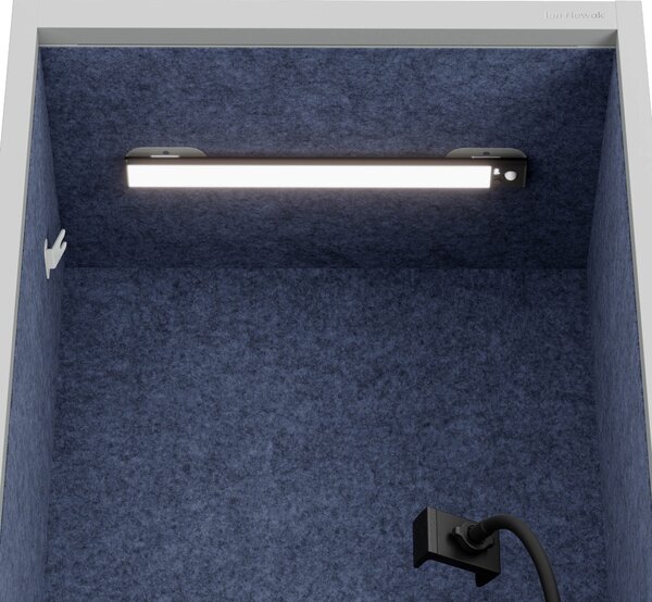Skříň se sedákem a zónou ticha SALLY MentalBox, šedá konstrukce, tmavěmodrý sedák, 1850 x 600 x 400 mm