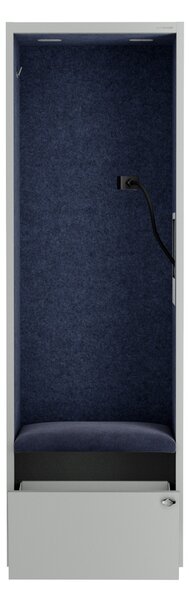 Skříň se sedákem a zónou ticha SALLY MentalBox, šedá konstrukce, tmavěmodrý sedák, 1850 x 600 x 400 mm