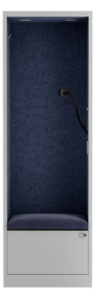 Skříň se sedákem a zónou ticha SALLY MentalBox, šedá konstrukce, tmavěmodrý sedák, 1850 x 600 x 400 mm