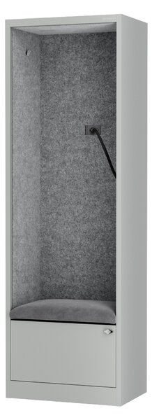 Skříň se sedákem a zónou ticha SALLY MentalBox, šedá konstrukce, šedý sedák, 1850 x 600 x 400 mm