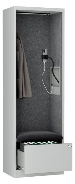 Skříň se sedákem a zónou ticha SALLY MentalBox, šedá konstrukce, tmavě šedý sedák, 1850 x 600 x 400 mm