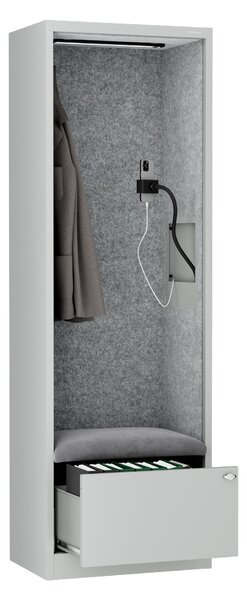 Skříň se sedákem a zónou ticha SALLY MentalBox, šedá konstrukce, šedý sedák, 1850 x 600 x 400 mm