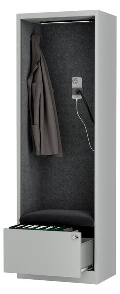 Skříň se sedákem a zónou ticha SALLY MentalBox, šedá konstrukce, tmavě šedý sedák, 1850 x 600 x 400 mm