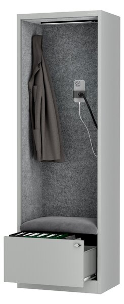 Skříň se sedákem a zónou ticha SALLY MentalBox, šedá konstrukce, šedý sedák, 1850 x 600 x 400 mm