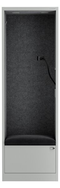 Skříň se sedákem a zónou ticha SALLY MentalBox, šedá konstrukce, tmavě šedý sedák, 1850 x 600 x 400 mm