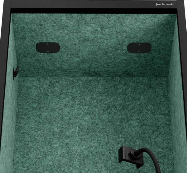 Skříň se sedákem a zónou ticha SALLY MentalBox, černá konstrukce, zelený sedák, 1850 x 600 x 400 mm
