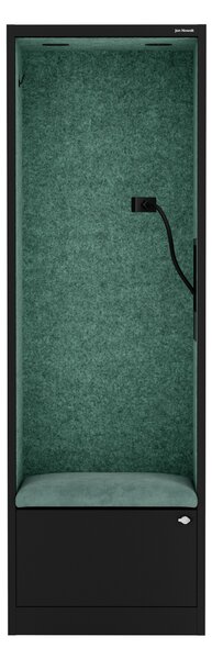 Skříň se sedákem a zónou ticha SALLY MentalBox, černá konstrukce, zelený sedák, 1850 x 600 x 400 mm
