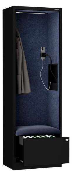 Skříň se sedákem a zónou ticha SALLY MentalBox, černá konstrukce, tmavěmodrý sedák, 1850 x 600 x 400 mm