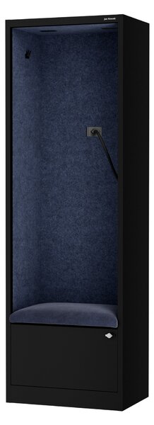 Skříň se sedákem a zónou ticha SALLY MentalBox, černá konstrukce, tmavěmodrý sedák, 1850 x 600 x 400 mm