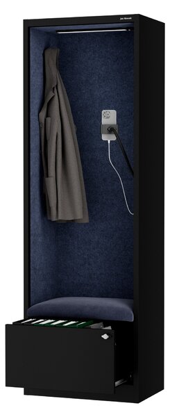 Skříň se sedákem a zónou ticha SALLY MentalBox, černá konstrukce, tmavěmodrý sedák, 1850 x 600 x 400 mm