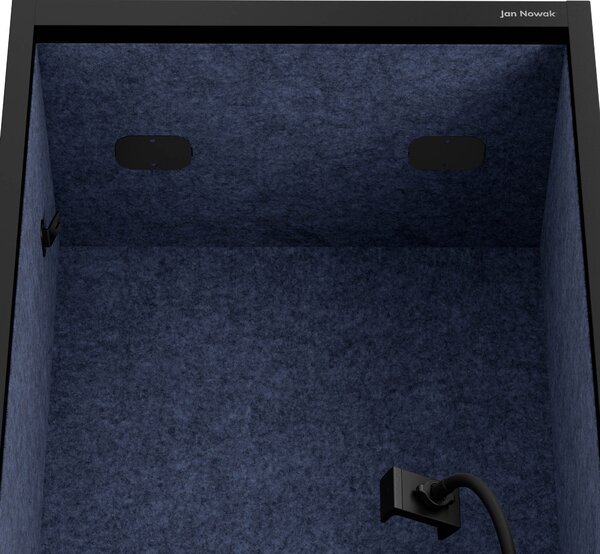 Skříň se sedákem a zónou ticha SALLY MentalBox, černá konstrukce, tmavěmodrý sedák, 1850 x 600 x 400 mm