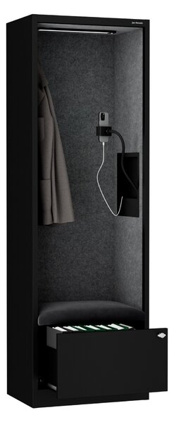 Skříň se sedákem a zónou ticha SALLY MentalBox, černá konstrukce, tmavě šedý sedák, 1850 x 600 x 400 mm