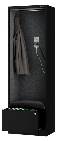 Skříň se sedákem a zónou ticha SALLY MentalBox, černá konstrukce, tmavě šedý sedák, 1850 x 600 x 400 mm