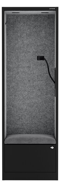 Skříň se sedákem a zónou ticha SALLY MentalBox, černá konstrukce, šedý sedák, 1850 x 600 x 400 mm