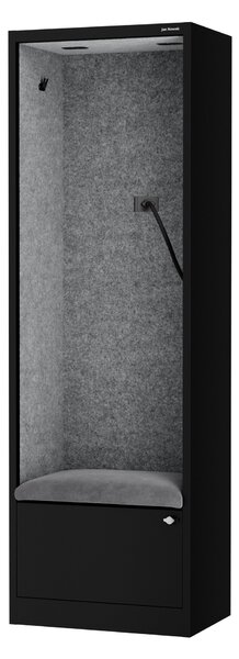 Skříň se sedákem a zónou ticha SALLY MentalBox, černá konstrukce, šedý sedák, 1850 x 600 x 400 mm
