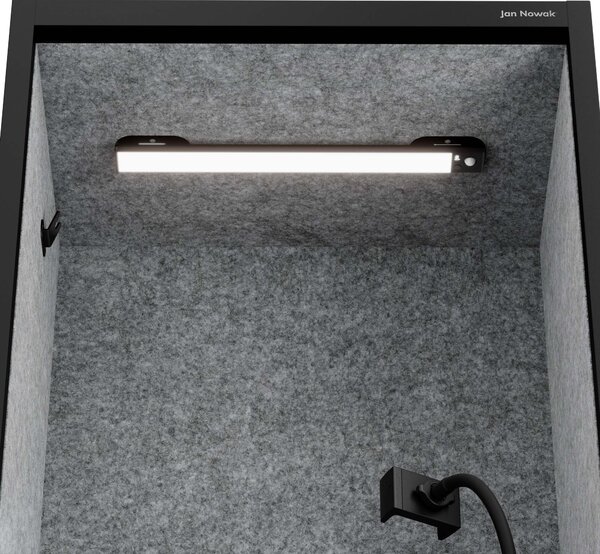 Skříň se sedákem a zónou ticha SALLY MentalBox, černá konstrukce, šedý sedák, 1850 x 600 x 400 mm