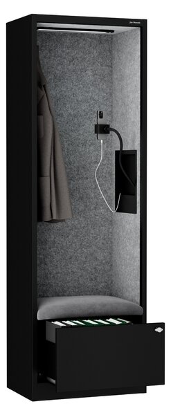 Skříň se sedákem a zónou ticha SALLY MentalBox, černá konstrukce, šedý sedák, 1850 x 600 x 400 mm