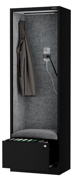 Skříň se sedákem a zónou ticha SALLY MentalBox, černá konstrukce, šedý sedák, 1850 x 600 x 400 mm