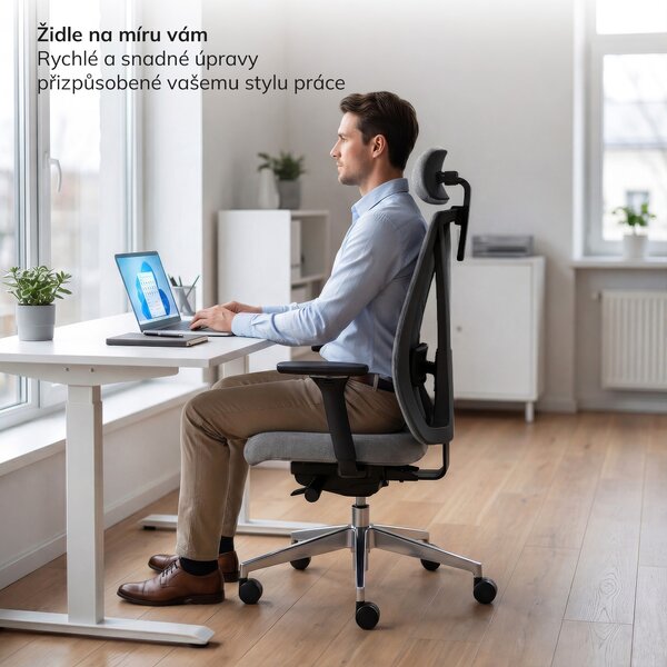 Ergonomická kancelářská židle šedá se síťovinou VECTOR