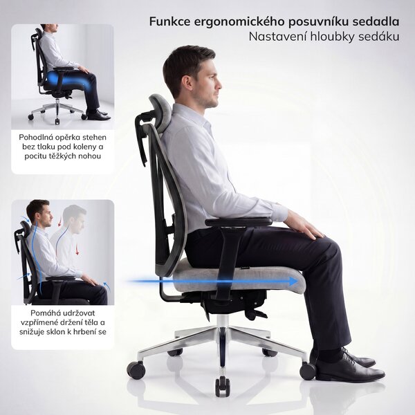 Ergonomická kancelářská židle šedá se síťovinou VECTOR
