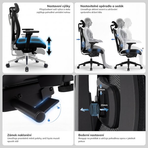 Ergonomická kancelářská židle šedá se síťovinou VECTOR