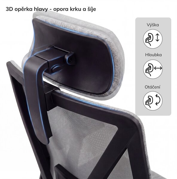 Ergonomická kancelářská židle šedá se síťovinou VECTOR