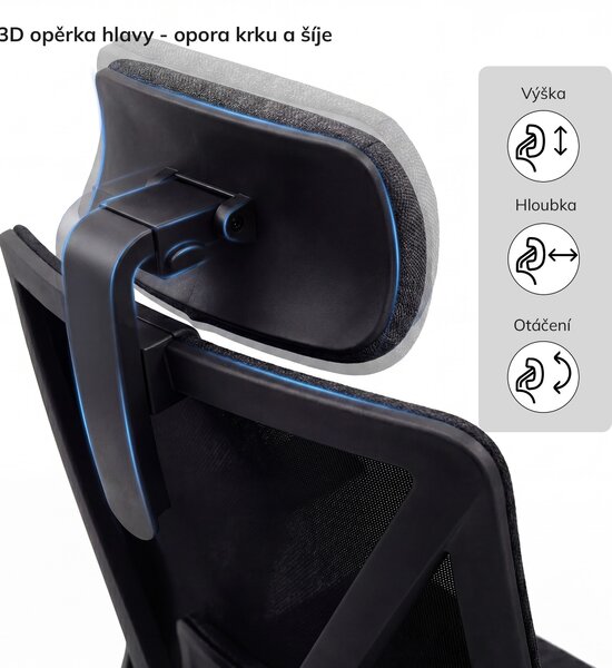 Ergonomická kancelářská židle černá se síťovinou VECTOR