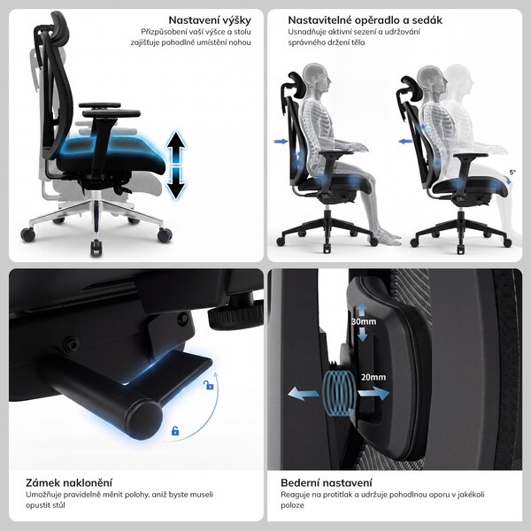Ergonomická kancelářská židle černá se síťovinou VECTOR