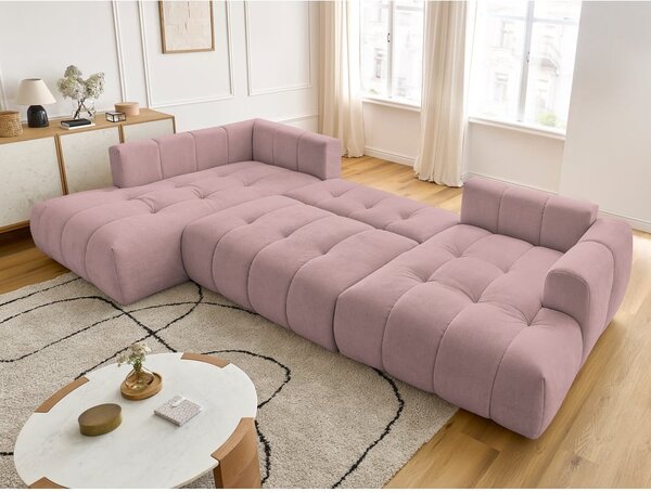 Růžová rozkládací/s úložným prostorem rohová pohovka (levý roh/do "U") Fuji – Bobochic Paris