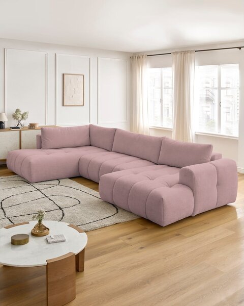 Růžová rozkládací/s úložným prostorem rohová pohovka (levý roh/do "U") Fuji – Bobochic Paris