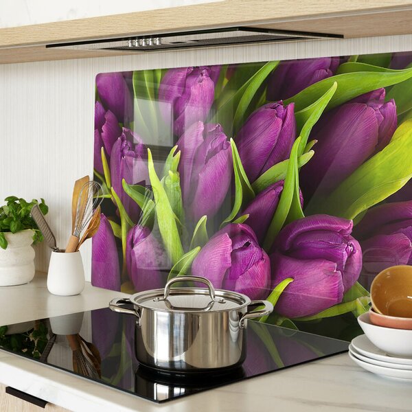 Krájecí prkénko skleněné Fialové tulipány se zelenými listy ddk-nr-wm-00006539