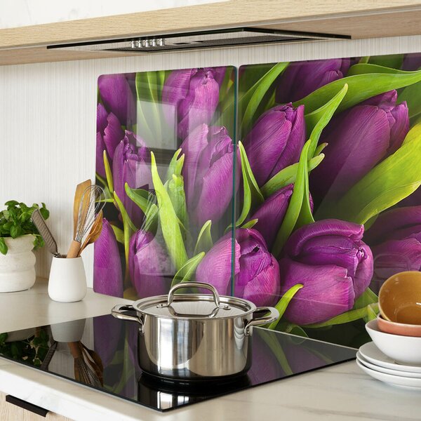 Krájecí prkénko skleněné Fialové tulipány se zelenými listy ddk-nr-wm-00006539