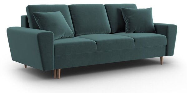 Sametová rozkládací/s úložným prostorem pohovka v petrolejové barvě 235 cm Kyoto – Cosmopolitan Design