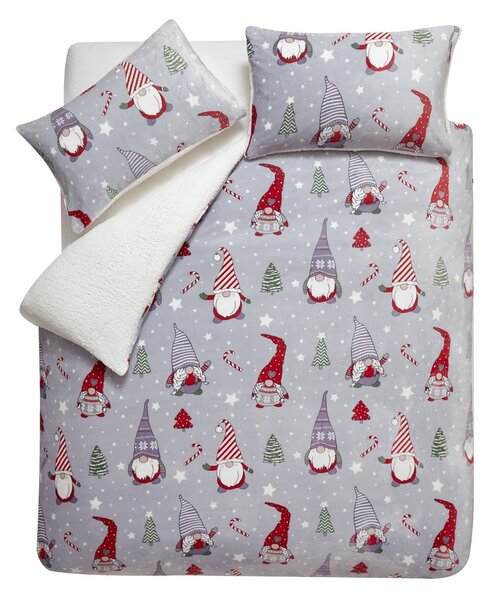 Šedé povlečení na dvoulůžko/prodloužené z mikroplyše 230x220 cm Festive Gnomes – Catherine Lansfield