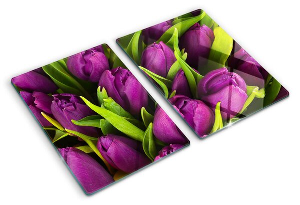 Krájecí prkénko skleněné Fialové tulipány se zelenými listy ddk-nr-wm-00006539