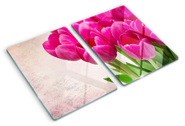 Krájecí prkénko skleněné Tulipánové květy na růžovém pozadí ddk-nr-wm-00006543