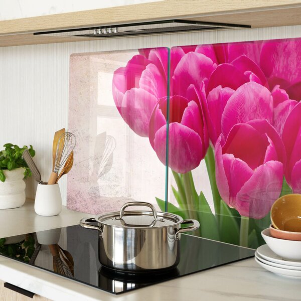 Krájecí prkénko skleněné Tulipánové květy na růžovém pozadí ddk-nr-wm-00006543