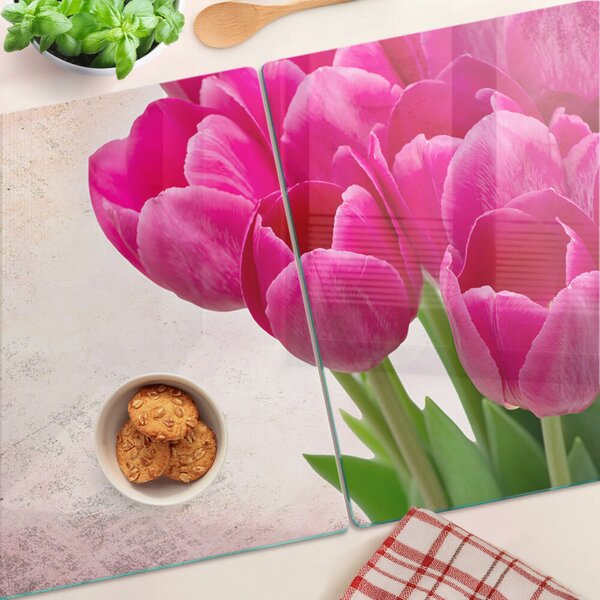 Krájecí prkénko skleněné Tulipánové květy na růžovém pozadí ddk-nr-wm-00006543
