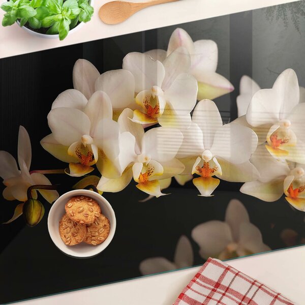 Krájecí prkénko skleněné Orchideje na černém pozadí ddk-nr-wm-00006552