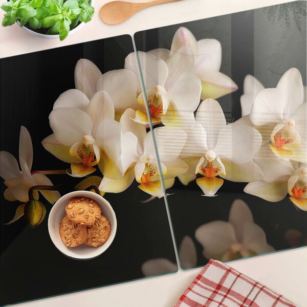 Krájecí prkénko skleněné Orchideje na černém pozadí ddk-nr-wm-00006552